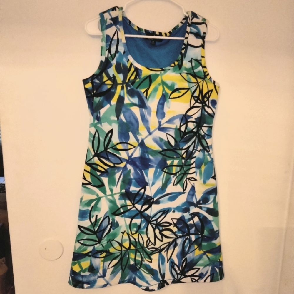 Ronni Nicole (Size M) Blue/Yellow/Green Floral Print Fit & Flare Dress